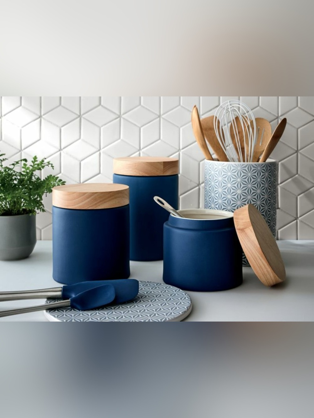 Crate&Barrel Niko Blue Ceramic Canisters